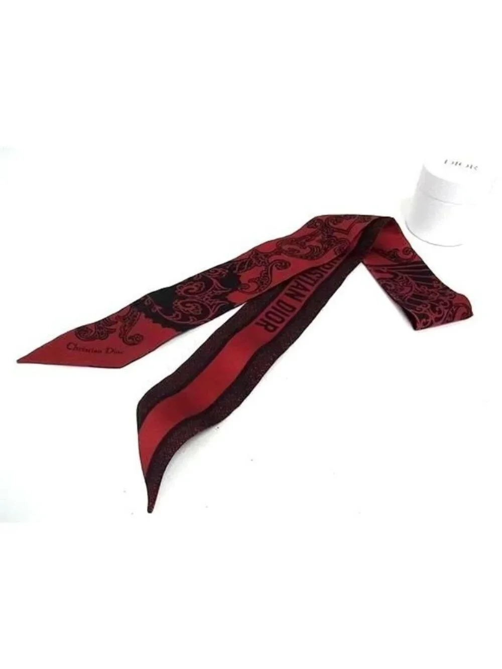 Dior Mitzah Silk Heart Ribbon Scarf Red Black